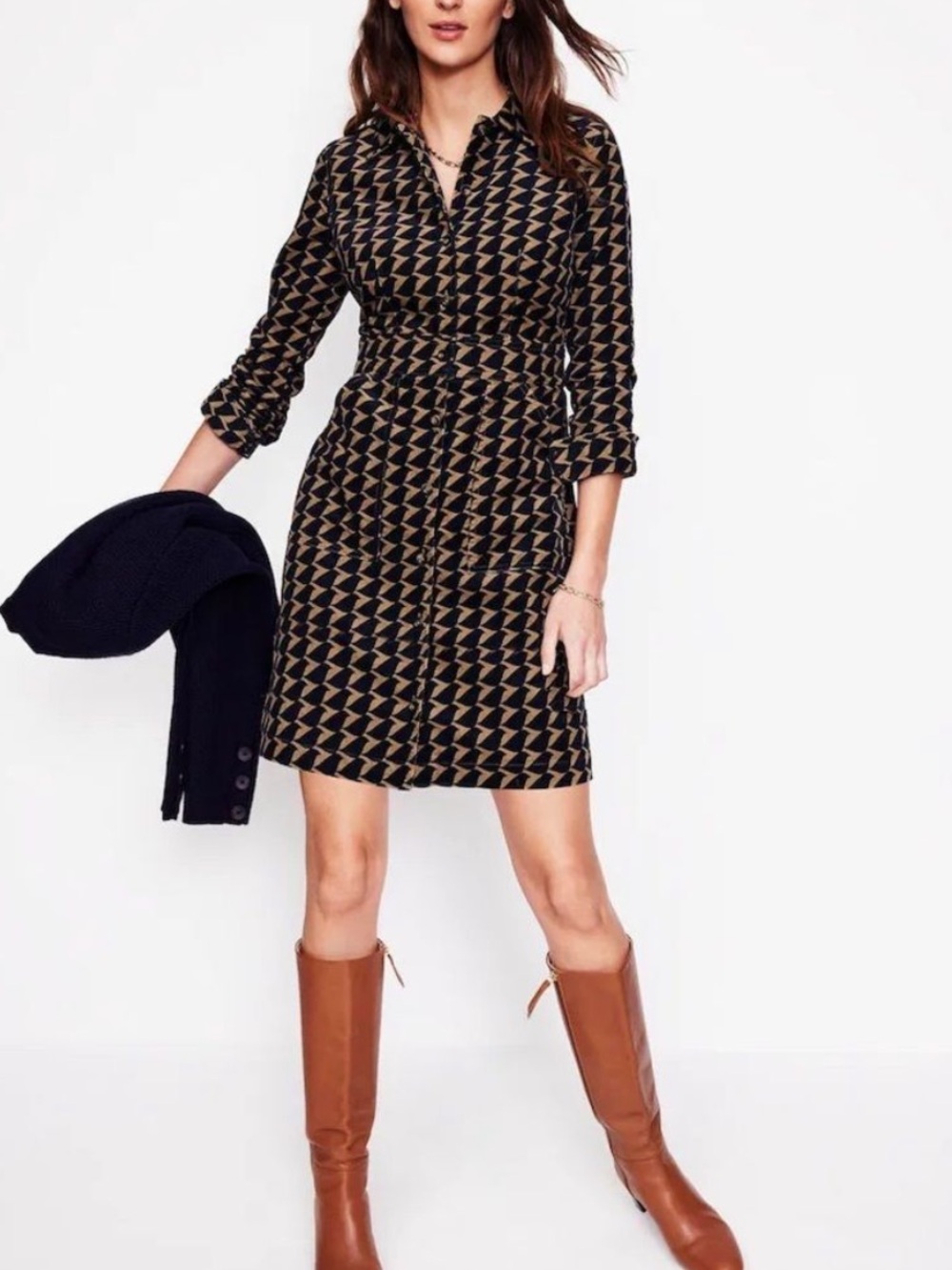 Boden - Flora Corduroy Shirtdress - brown/black print - size 6